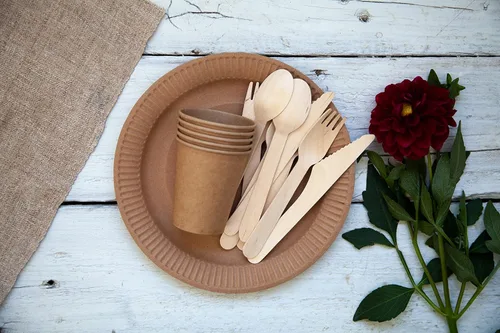 Vista 7 de KingSeal Cuchillo de madera desechable certificado FSC, biodegradable y respetuoso con el medio ambiente, 6.5 pulgadas de largo, 100