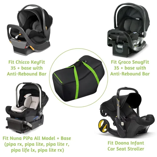 Vista 3 de SCTEL Bolsa de viaje para asiento de automóvil infantil, se adapta a asientos de automóvil infantiles con base de barra antirrebote, bolsa