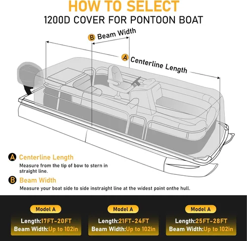 Vista 8 de Funda para pontón 1200D, cubierta 100% impermeable para lancha pontón de 17 a 20 pies, fundas de barco resistentes con cubierta de motor fuera