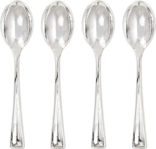 Creative Converting 51924 Mini cucharas de plástico en caja, color plateado metálico, 24 piezas