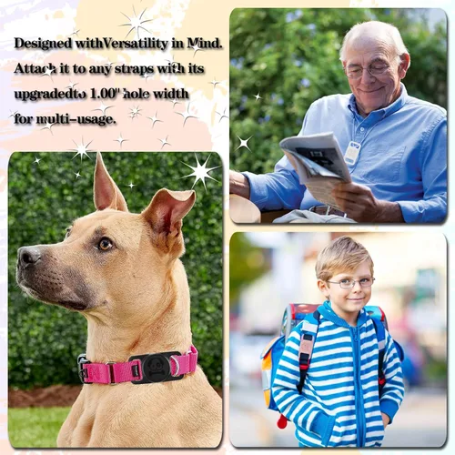 Vista 6 de Paquete de 2 soportes impermeables para collar de perro AirTag compatibles con Apple AirTag, soporte de silicona oculto para Airtag Tracker, negro