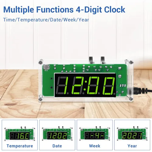 Vista 4 de MiOYOOW TJ-56-428 Kits de reloj digital de 4 dígitos DIY con carcasa acrílica, kit de práctica de soldadura de reloj de alarma DIY para estudiantes