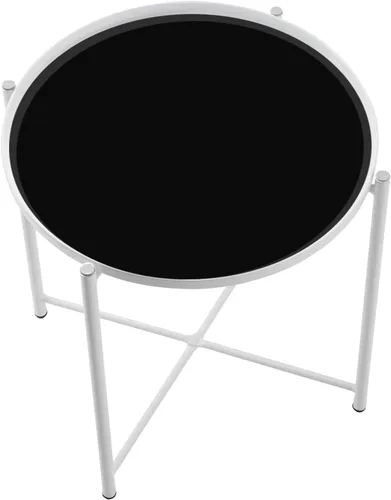 Vista 5 de Juego de 2 Mesas Auxiliares Metal Blanco Cristal 53 x 56 + 22.8 x 24.4 in