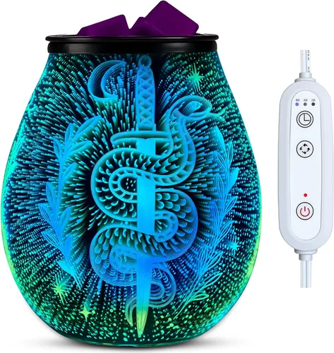 Vista 13 de Leyoue - Calentador eléctrico de cera con forma de fuegos artificiales 3D de vidrio con placa de calentamiento PTC, bandeja reutilizable