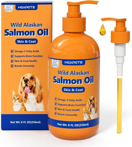 Aceite de salmón silvestre de Alaska para perros y gatos, suplementos de aceite de pescado Omega 3 con EPA y DHA para la piel y el pelaje,