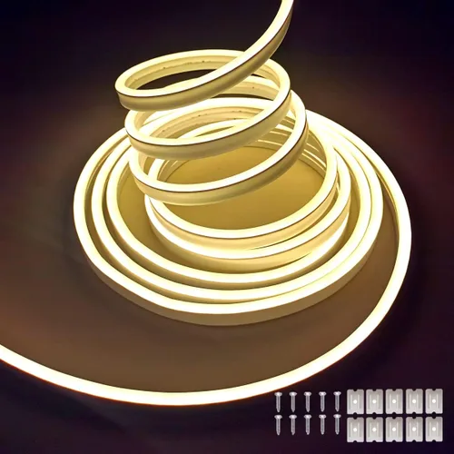 Vista 8 de dobestyou - Tira de luces LED de neón blancas, 16.4 pies (5 m) 12 V CC, 600 LED SMD2835, impermeable, flexible, luz de cuerda para decoración