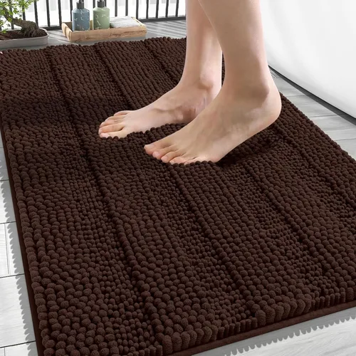 Vista 80 de OLANLY Alfombras de Baño Gruesas de 47 x 20 pulgadas, Extra Suaves Absorbentes de Chenilla a Rayas, Respaldo de Goma, Lavables y Secables a Máquina