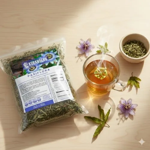 Vista 4 de KURANDERO Té de pasiflora 4 oz (113 g) - Hojas de Pasiflora 100% naturales (Passiflora incarnata) - Infusión de hierbas de hojas sueltas, sin OMG