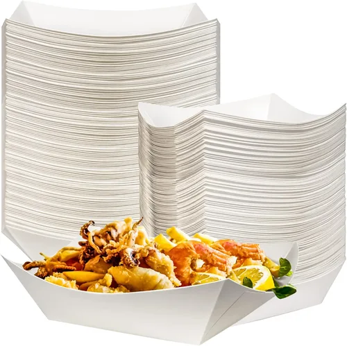Vista 9 de MotBach Paquete de 100 Bandejas de Papel para Alimentos de 2 libras, Bandeja de Barco de Papel para Alimentos de Alta Resistencia Canasta