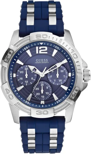 Guess Iconic - Reloj de acero inoxidable con correa de silicona resistente a manchas, azul