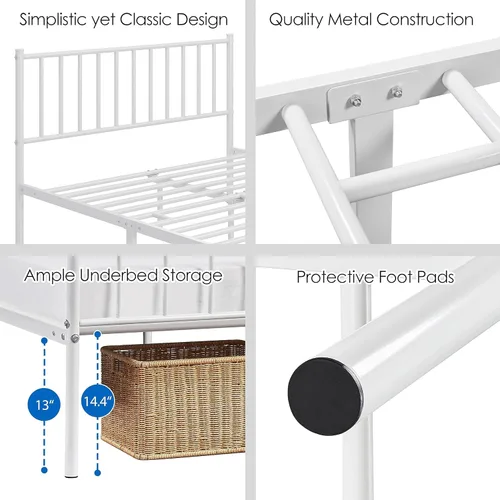 Vista 60 de Yaheetech Base de cama de tamaño individual con plataforma de metal con cabecero y estribo, no necesita somier, almacenamiento debajo de la cama