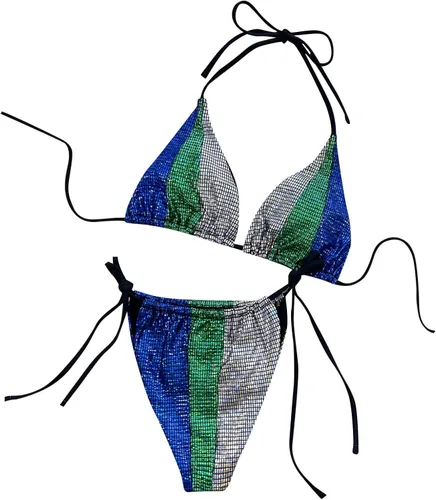 JUNGE Bikini Sets for Women Two Piece High Waisted Mesh V Neck Bikini Set Summer Outfits Swimsuits Strappy Bathing Suits
