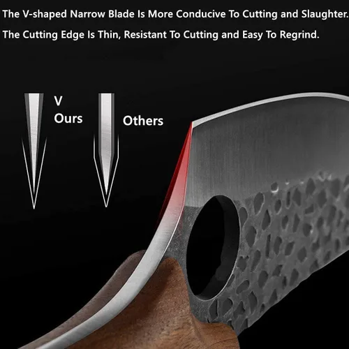 Vista 7 de Huusk - Cuchillo vikingo forjado a mano con vaina, cuchillos de carnicero japonés, cuchillo de chef cavernario para el hogar o campamento, regalos