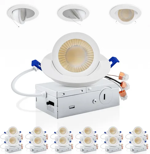 Vista 23 de Adetu luces LED empotrables de 4 pulgadas 5CCT con cardán en negro, iluminación empotrable direccional ajustable 360°+90°, luces de lata LED