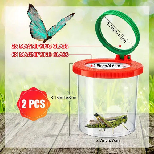 Vista 2 de Visor de insectos para niños, 4 piezas de caja de insectos con lupa, kit para atrapar insectos para niños, contenedor de lupa, jaula de insectos