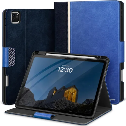 Vista 12 de KingBlanc Funda para iPad Pro de 11 pulgadas de 4ª/3ª/2ª/2ª generación (2022/2021/2020) con soporte para lápices, funda de soporte bicolor de cuero