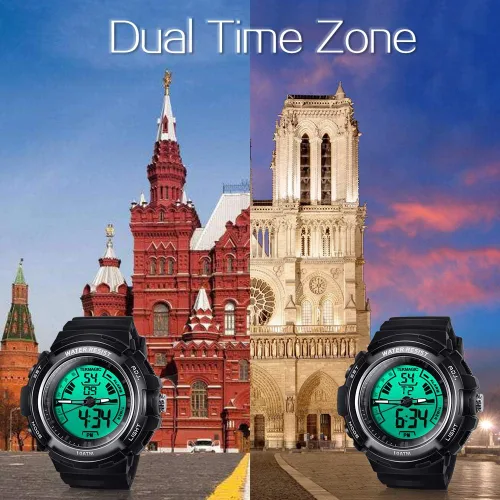Vista 4 de Reloj de buceo digital impermeable 10ATM 328.1 ft bajo el agua para nadar y correr con cronómetro y pantalla LCD luminosa incorporada, Reloj
