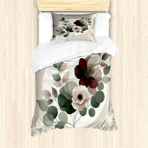 Vista 16 de Ambesonne Monstera - Juego de funda de edredón, estilo escandinavo bohemio, estampado triangular poligonal geométrico, juego de ropa de cama