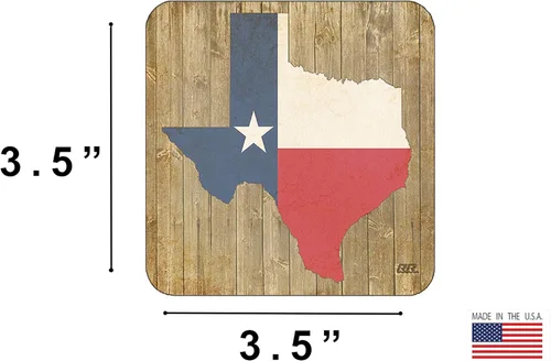 Vista 4 de Juego de posavasos con diseño de bandera del estado de Texas con diseño de madera rústica, regalo para un tejano Lonestar Cowboy Home Kitchen Bar