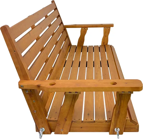 Vista 9 de Columpio de madera para porche, asiento ergonómico, columpio de banco con cadenas para colgar y resortes de 0.276 in, resistente, 800 libras