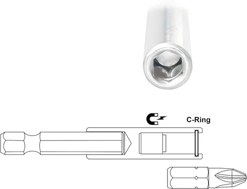 Vista 4 de K405 Soporte magnético para brocas con anillo de retención, extensiones de 2, 4, 6 pulgadas, 3 piezas