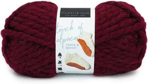 Lion Brand Yarn Touch of Alpaca - Ovillo de lana grueso y rápido para tejer, ganchillo y manualidades, 1 unidad, color borgoña