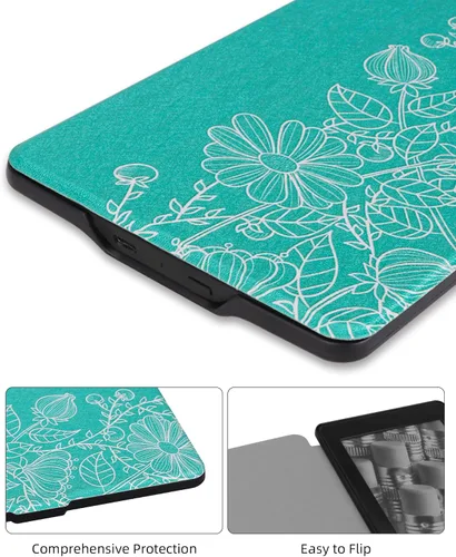 Vista 8 de Funda de piel ligera de cubierta blanca para Walnew Kindle de Amazon, cubierta fina protectora inteligente premium para Kindle Paperwhite con auto
