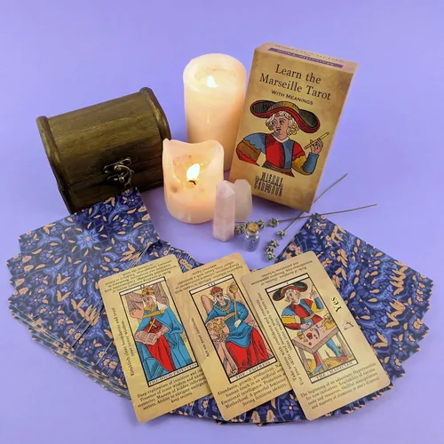 Vista 6 de Witchy Cauldron Baraja de tarot de Marsella para principiantes con significados en ellos – Tarot de 78 cartas de aprendizaje de Marsella Tarot