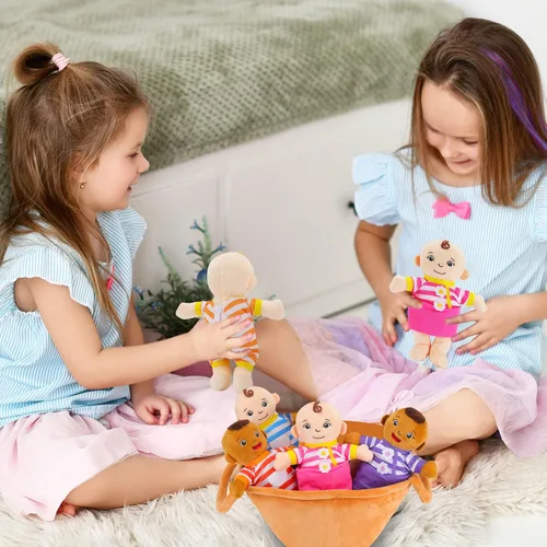 Vista 6 de Cesta de muñecas de felpa para bebés, muñecas de peluche de 8 pulgadas, juego de 6 piezas intercambiables para todas las edades