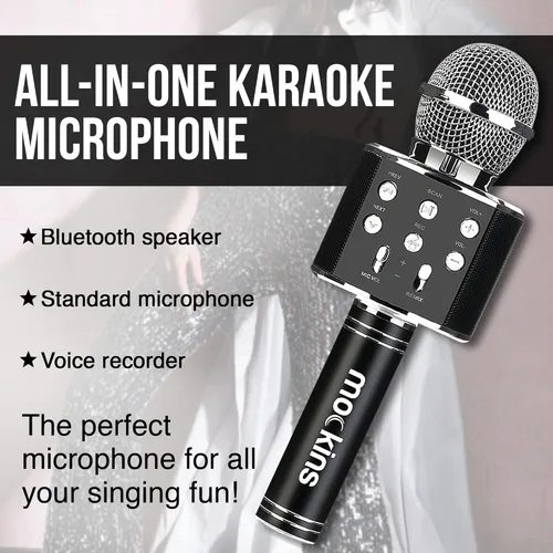 Vista 9 de Mockins Micrófono de Karaoke Bluetooth Negro para Niños con Altavoz Bluetooth Integrado Micrófono Inalámbrico de Karaoke Compatible con iPhone