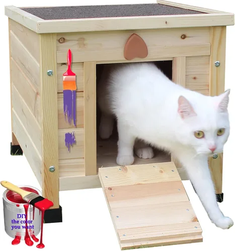 Rockever Casa para gatos al aire libre, casas para gatos ferales, resistente a la intemperie, conejera pequeña, casa pequeña de madera para mascotas