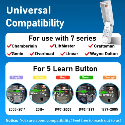 Vista 3 de Teclado universal para puerta de garaje, para Genie Overhead Liftmaster Chamberlain Craftsman Wayne Teclado de puerta de garaje 877MAX 377LM 877LM
