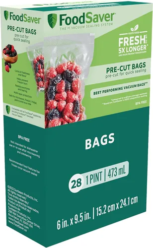 FoodSaver Bolsas de sellado al vacío precortadas de 1 pinta con construcción multicapa sin BPA para conservación de alimentos