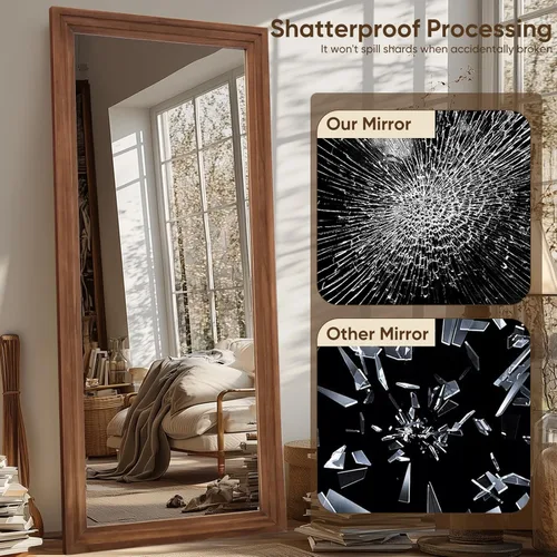 Vista 4 de Espejo de longitud completa, espejo de madera de 71 x 32 pulgadas, espejo de piso de madera con soporte, espejos de pie de gran tamaño, espejos