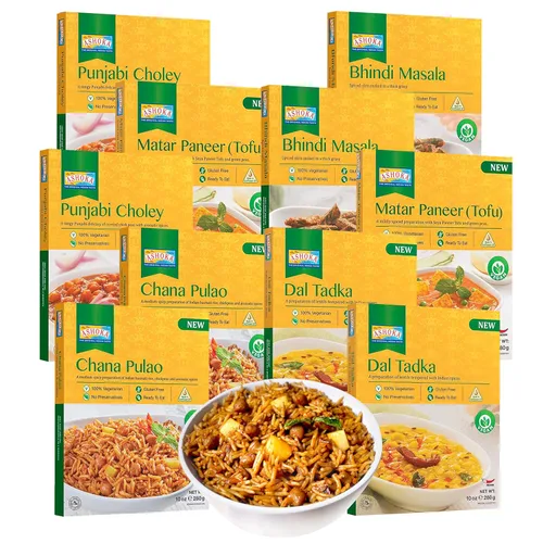 Vista 12 de Ashoka Heat & Eat Meals 1932, Kit de Comidas Vegetarianas Completamente Naturales, Platos Principales de Queso, Surtido de Curry Certificado Kosher