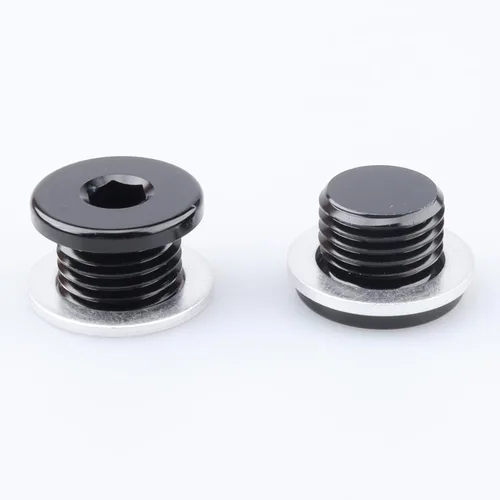 Vista 12 de AC PERFORMANCE Enchufe de puerto métrico de aluminio M10 x 1.0 negro de perfil bajo con tapón hexagonal y arandela de aluminio