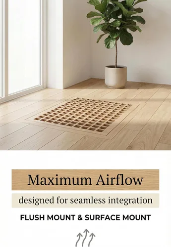 Vista 6 de Rejilla de ventilación de madera de roble blanco de 8 x 16 pulgadas, montaje empotrado con marco, estilo Eggcrate, sin terminar