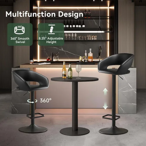 Vista 3 de Taburete de bar ajustable y giratorio con brazos, respaldo hueco y reposapiés, taburetes modernos de altura de mostrador de piel sintética, silla
