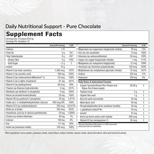 Vista 2 de Equilife Apoyo Nutricional Diario, Multivitamínico Todo en Uno de Sustitución de Comida, Sabor Puro a Chocolate, 15G de Proteína Vegetal, Apoya