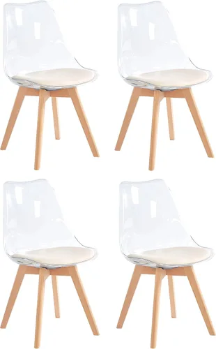 Vista 10 de Nordlys Set of 4 Transparent Dining Chairs with Wooden Legs and Beige Seats Modern Design Style Dining Room