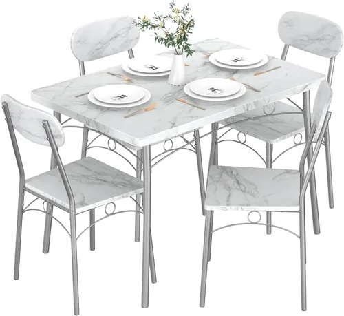 Vista 8 de VECELO Juego de mesa de comedor para 4, comedor de 5 piezas con sillas para cocina, rincón de desayuno y espacio pequeño, color negro