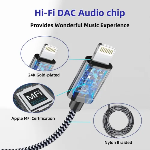 Vista 7 de [Certificado MFi] Cable estéreo TRS de audio Lightning a 1/4 de pulgada, adaptador de luz de 3.3 pies a 0.250 in, compatible con i-Pad, i-Phone