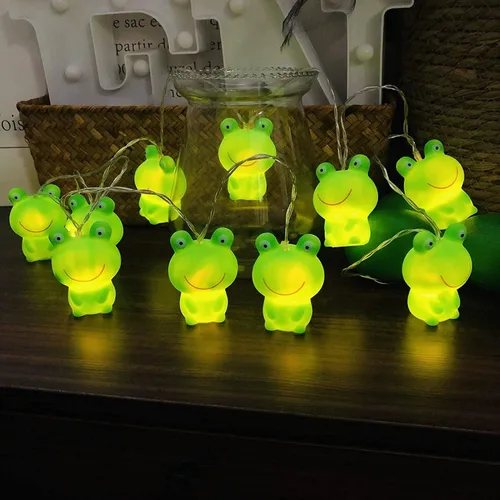 Guirnalda de luces con forma de rana con enchufe USB y funciona con pilas, para jardín, dormitorio de los niños, árbol de Navidad, decoración de