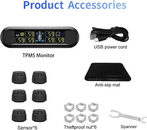 Vista 9 de Sistema de monitoreo de presión de neumáticos B-Qtech RV Solar inalámbrico TPMS de alta luminosidad para remolque, autocaravana (0~199 PSI) con 6