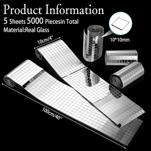 Vista 2 de 5000 azulejos de espejo de discoteca de 0.394 x 0.394 in autoadhesivos, hoja de azulejos de bola de discoteca de espejo plateado, azulejos cuadrados