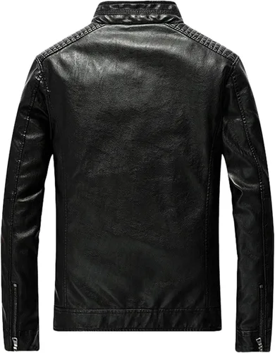 Vista 3 de Youhan Chaqueta de piel sintética tipo bomber con cremallera para hombre