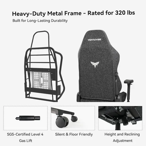 Vista 8 de Silla para videojuegos, silla ergonómica de computadora de respaldo alto con soporte lumbar, silla de videojuegos, reposabrazos ajustables 4D, negro