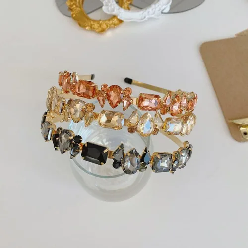 Vista 2 de Wiwpar Diademas finas con diamantes de imitación para mujer, bandas elásticas para la cabeza, vendimia, accesorios para el cabello, 1 recuento