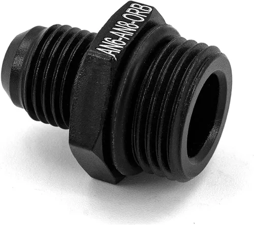 Vista 7 de 6AN Flare to 8AN ORB Macho O-ring Boss Bomba de combustible Adaptador de riel de aluminio negro 2 piezas