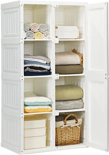 Tangkula Armario portátil de clóset, organizador de ropa plegable con compartimentos, varillas colgantes, fácil de ensamblar con puertas magnéticas,